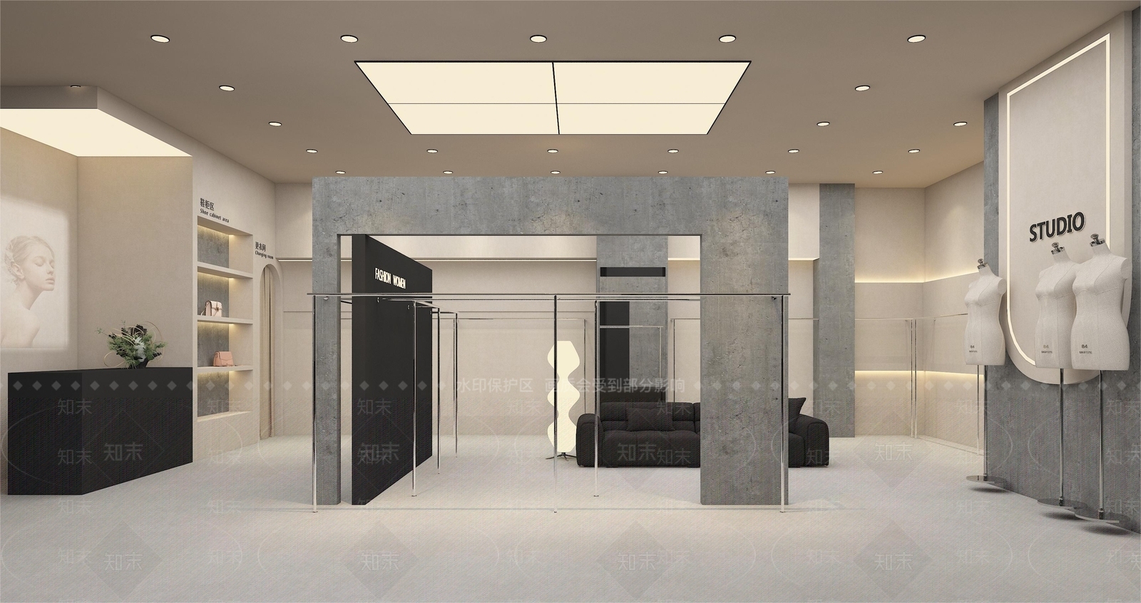 现代奶油服装店3D模型下载【ID:1170298563】