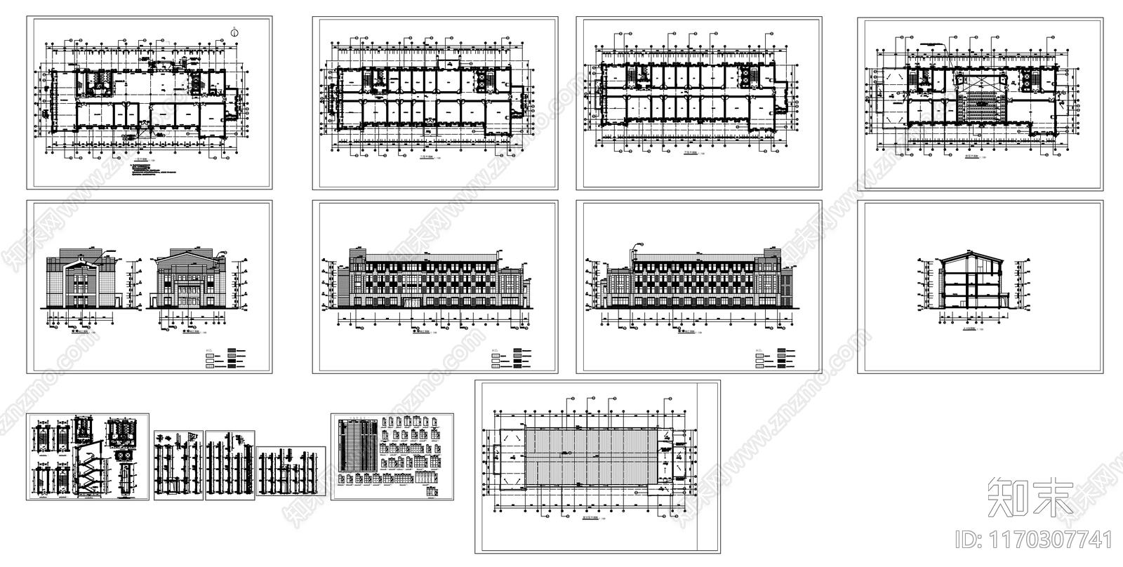 现代新中式学校建筑cad施工图下载【ID:1170307741】