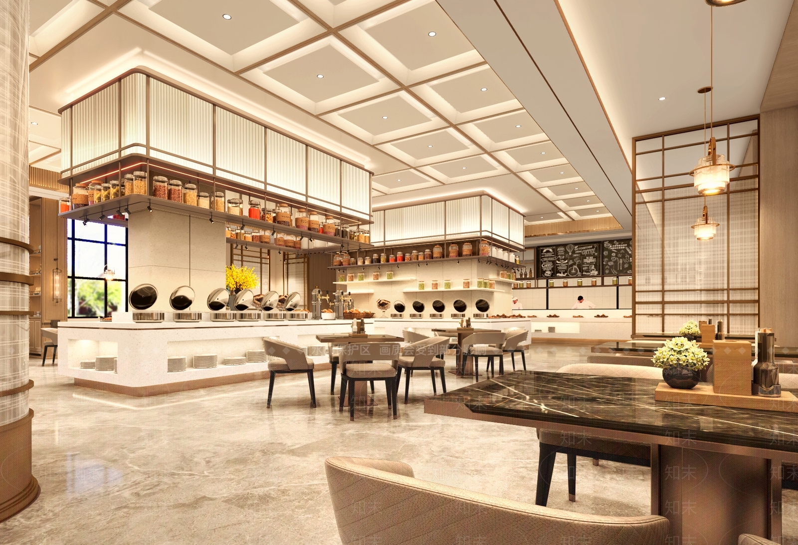 现代新中式自助餐厅3D模型下载【ID:1170313758】