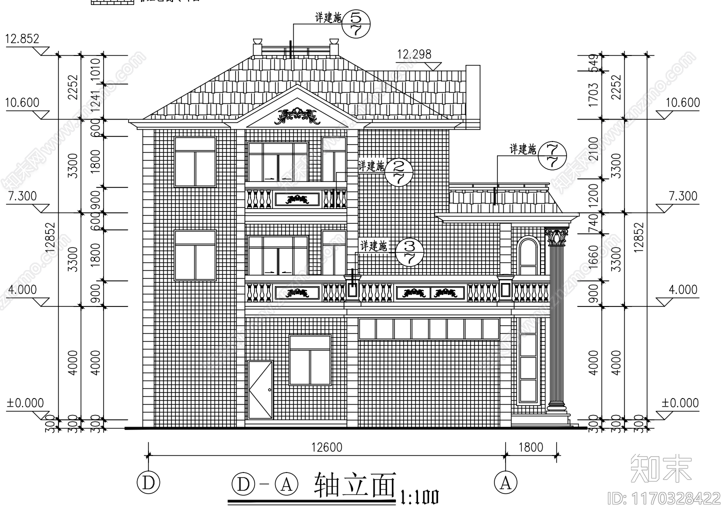 现代别墅建筑cad施工图下载【ID:1170328422】