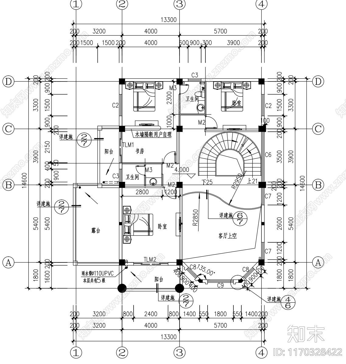 现代别墅建筑cad施工图下载【ID:1170328422】