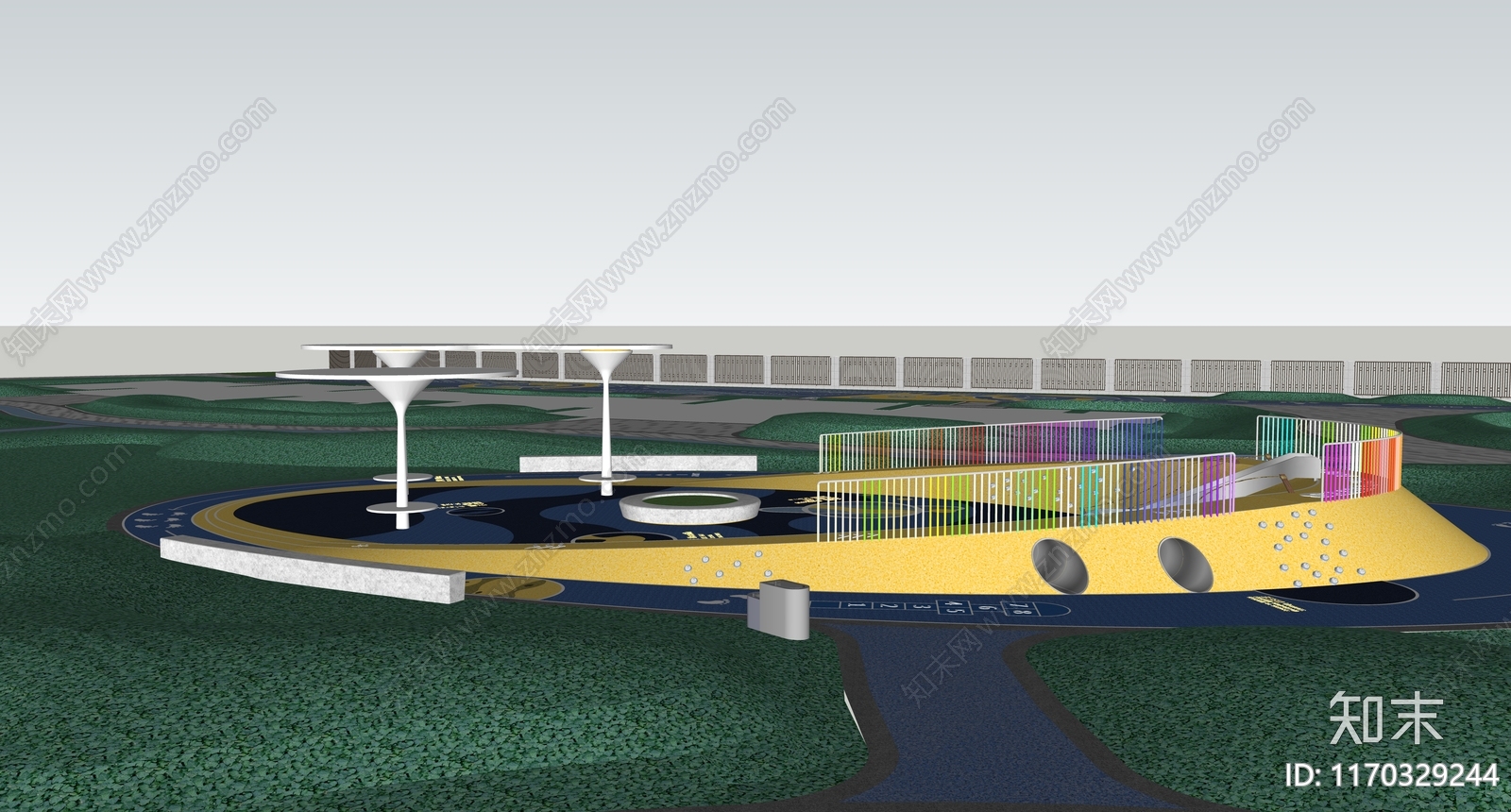 现代新中式儿童游乐区SU模型下载【ID:1170329244】