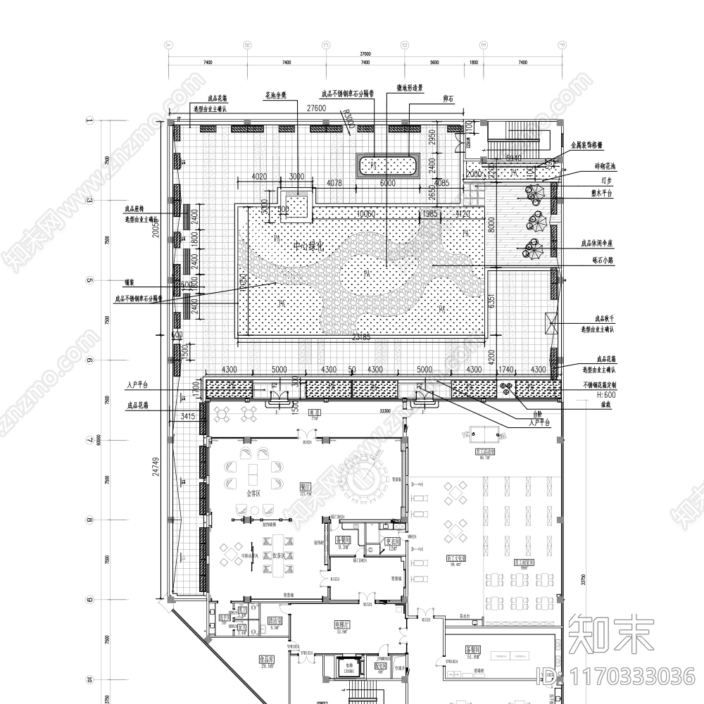 现代新中式屋顶花园施工图下载【ID:1170333036】