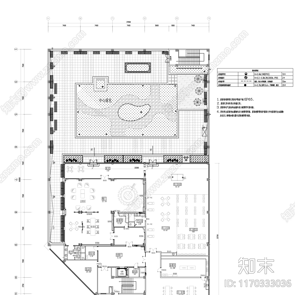 现代新中式屋顶花园施工图下载【ID:1170333036】