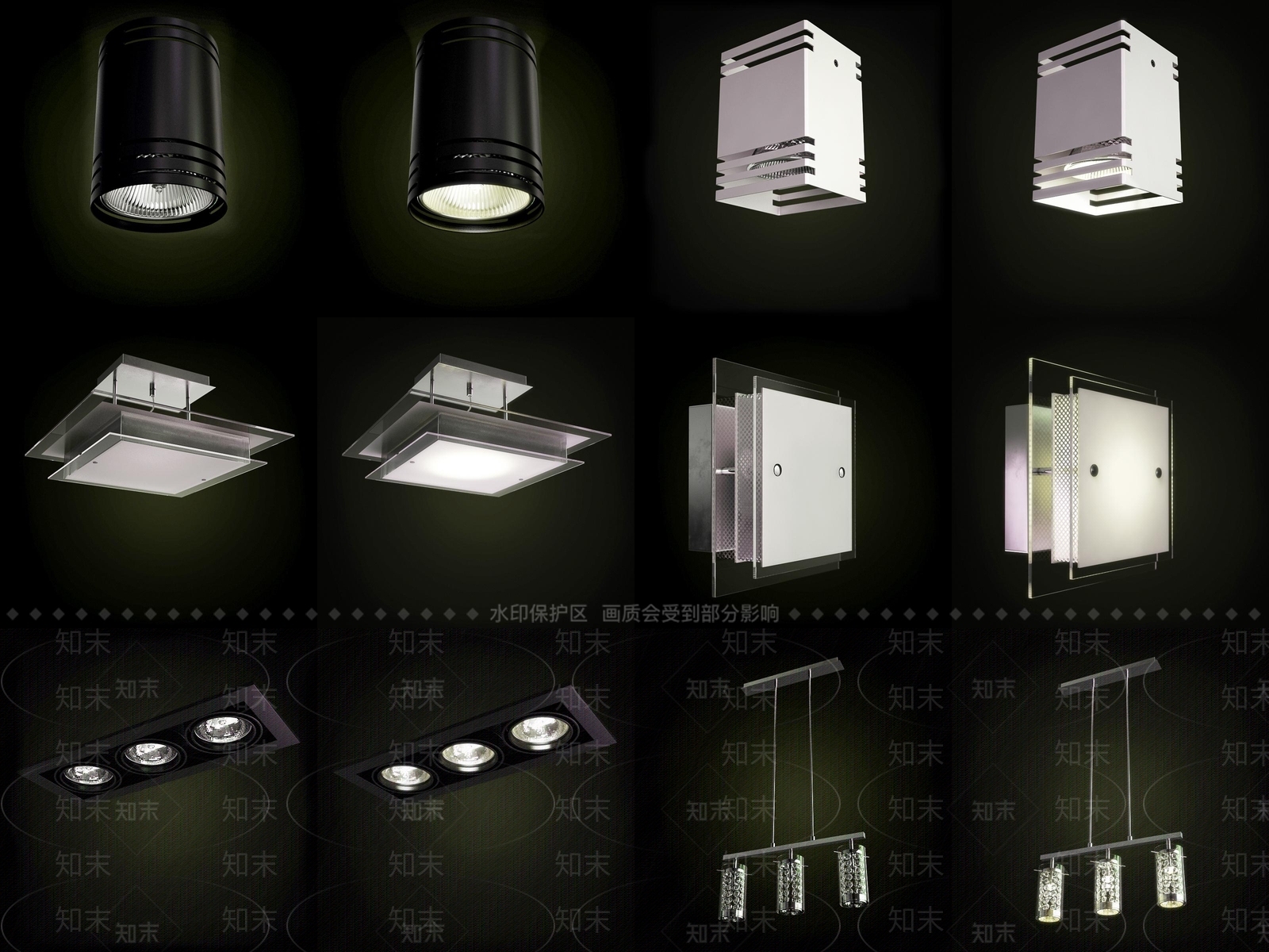 现代灯具组合3D模型下载【ID:1170333323】
