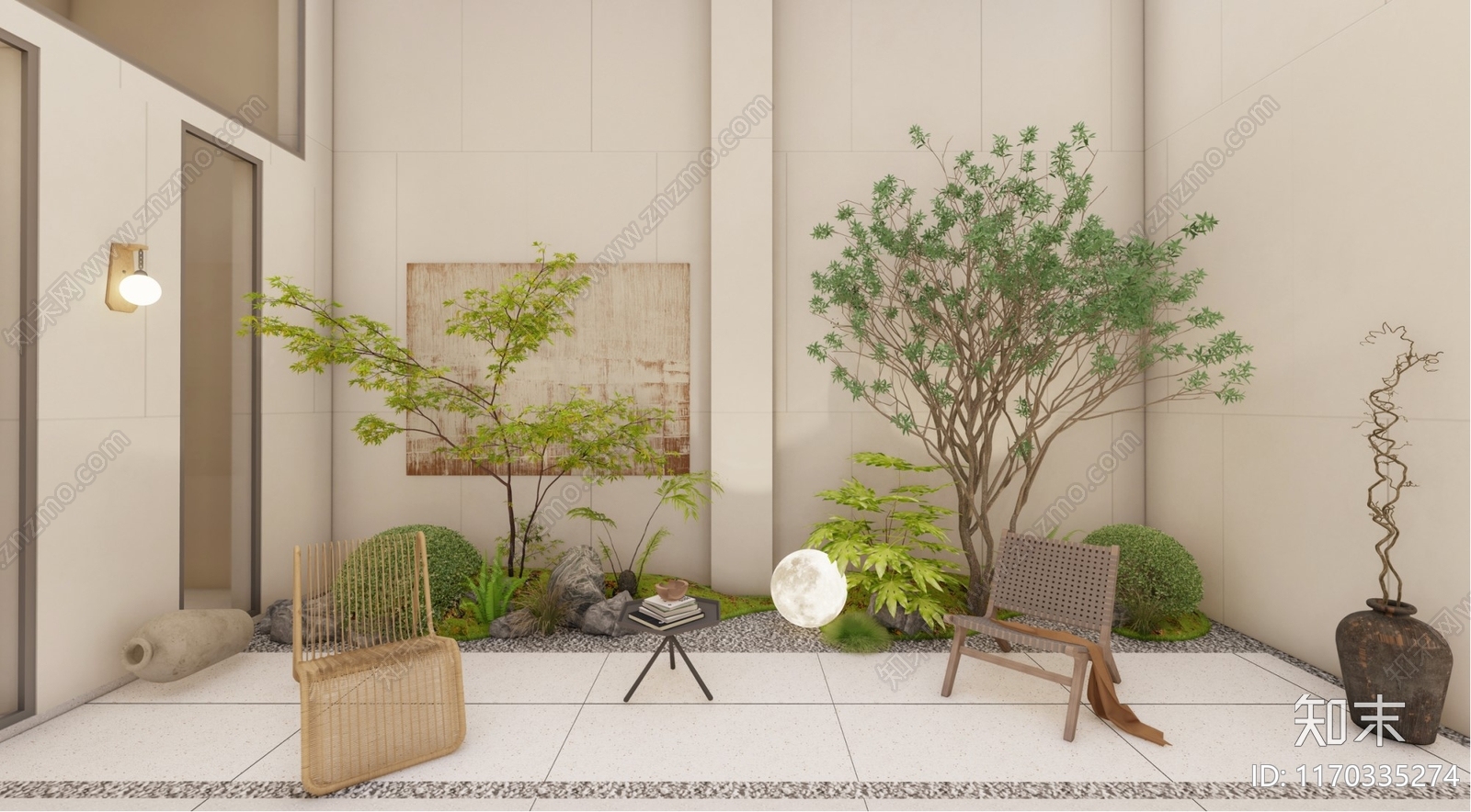 现代侘寂庭院cad施工图下载【ID:1170335274】