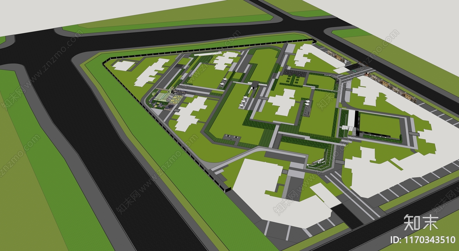 现代小区景观SU模型下载【ID:1170343510】