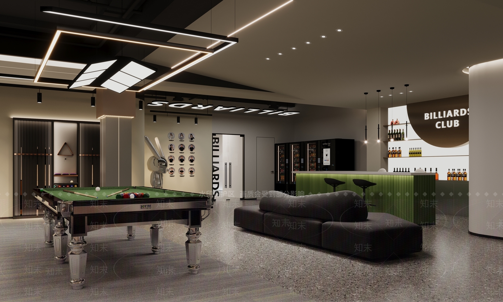 工业现代台球室3D模型下载【ID:1170346420】