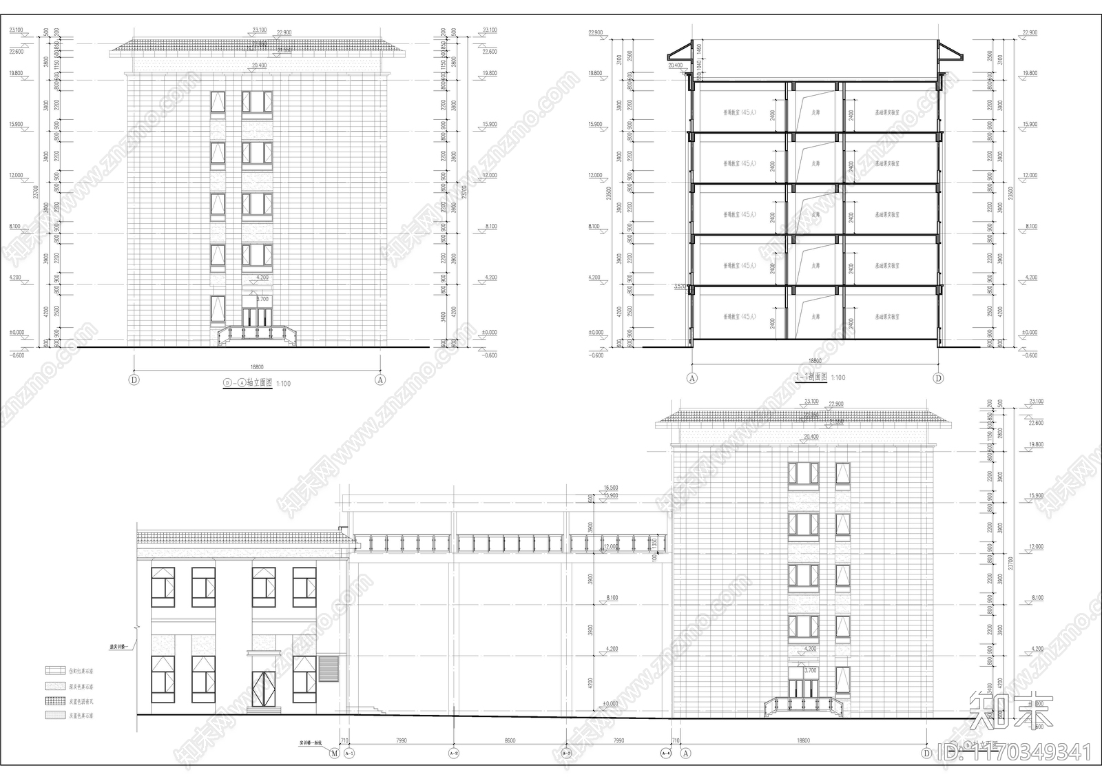 现代学校建筑cad施工图下载【ID:1170349341】
