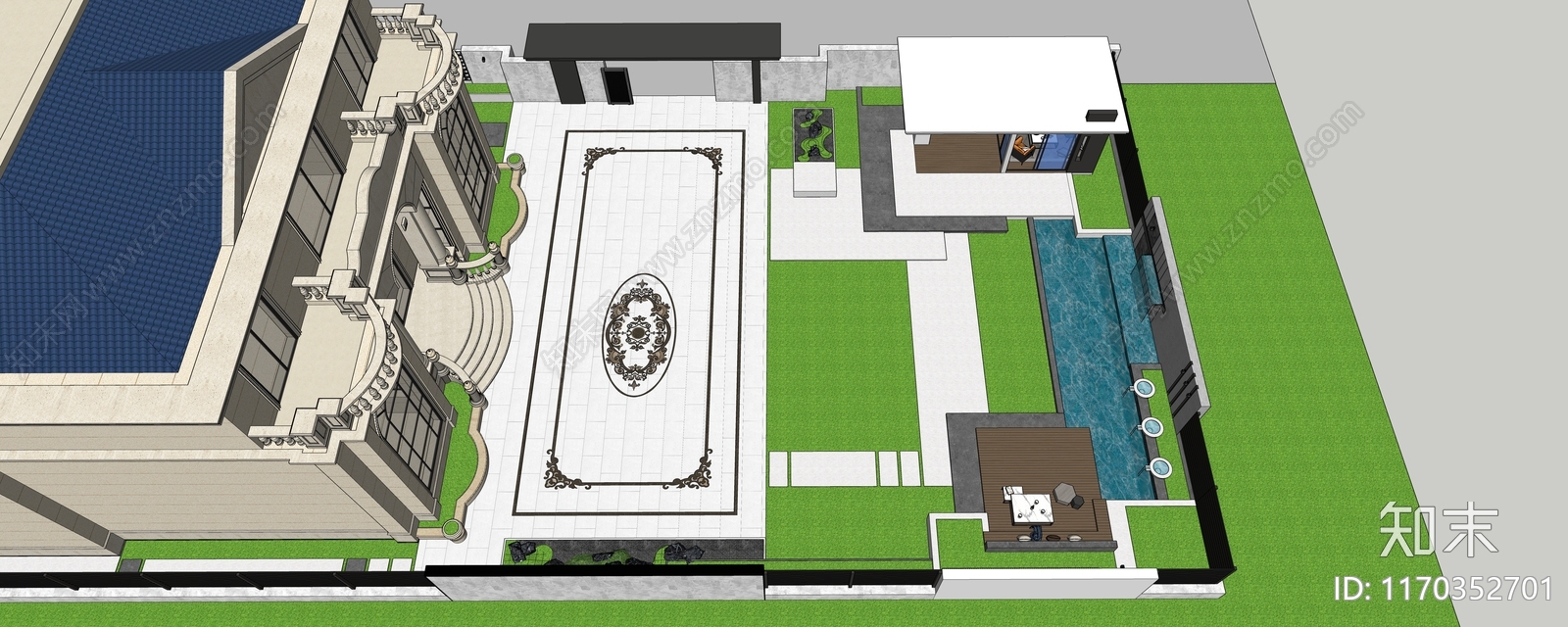 现代简约别墅庭院SU模型下载【ID:1170352701】
