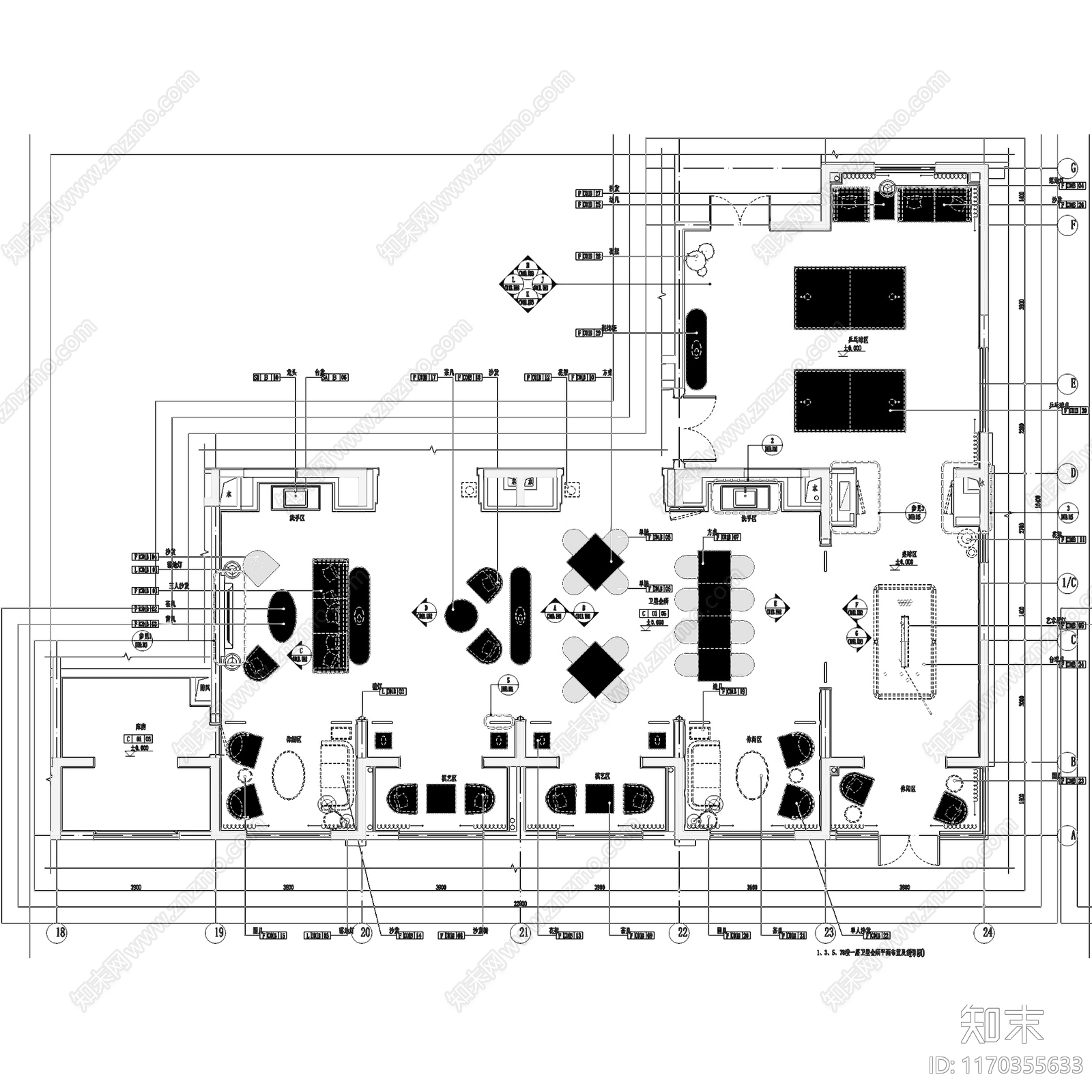 现代新中式会所cad施工图下载【ID:1170355633】