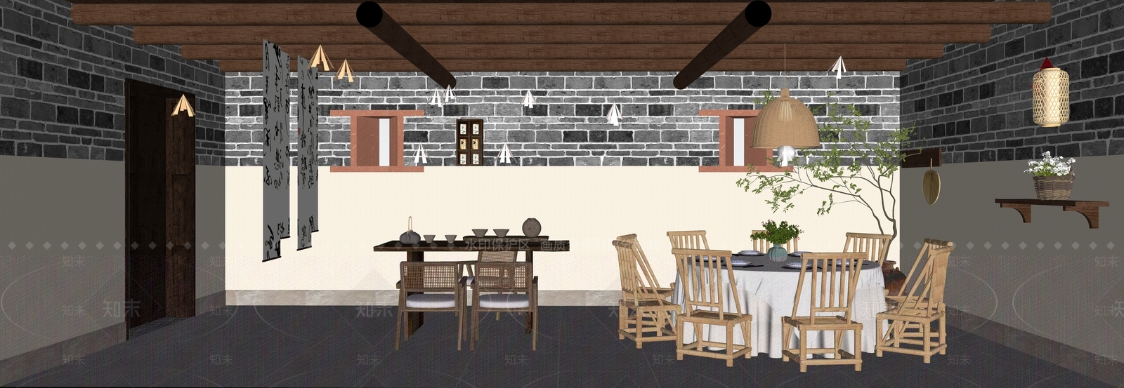 新中式复古包厢SU模型下载【ID:1170356336】