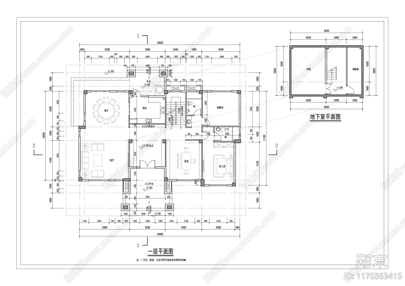 新中式简约别墅建筑cad施工图下载【ID:1170363415】