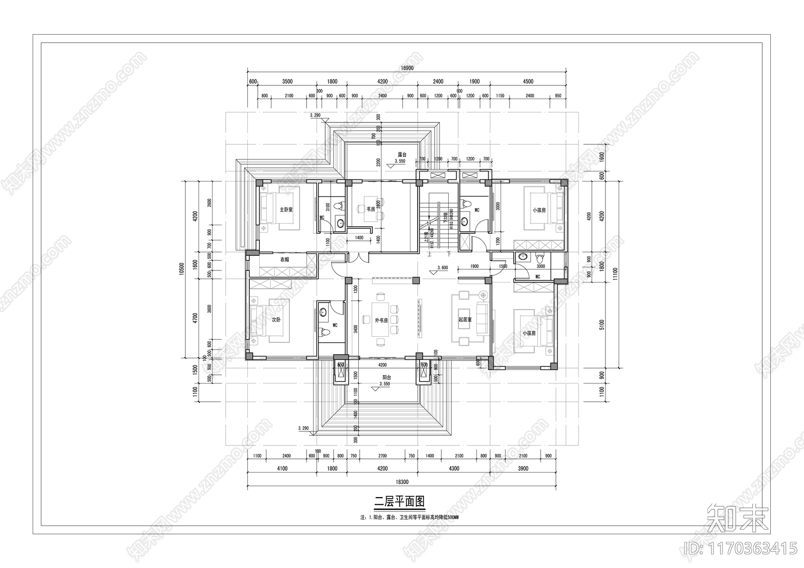 新中式简约别墅建筑cad施工图下载【ID:1170363415】