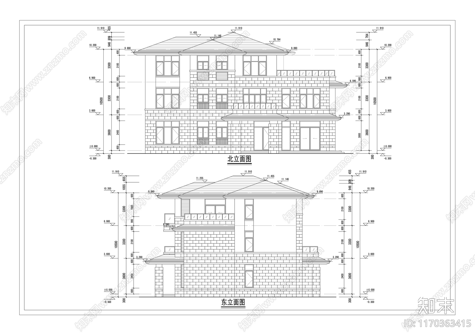 新中式简约别墅建筑cad施工图下载【ID:1170363415】