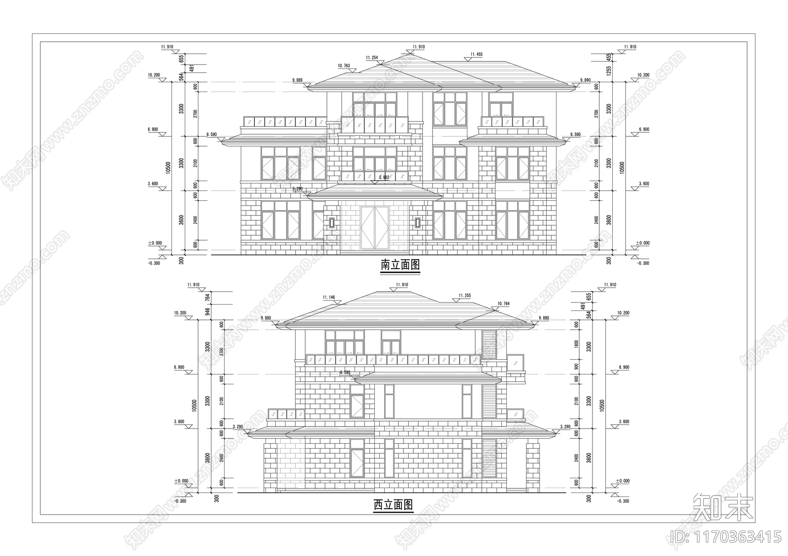 新中式简约别墅建筑cad施工图下载【ID:1170363415】