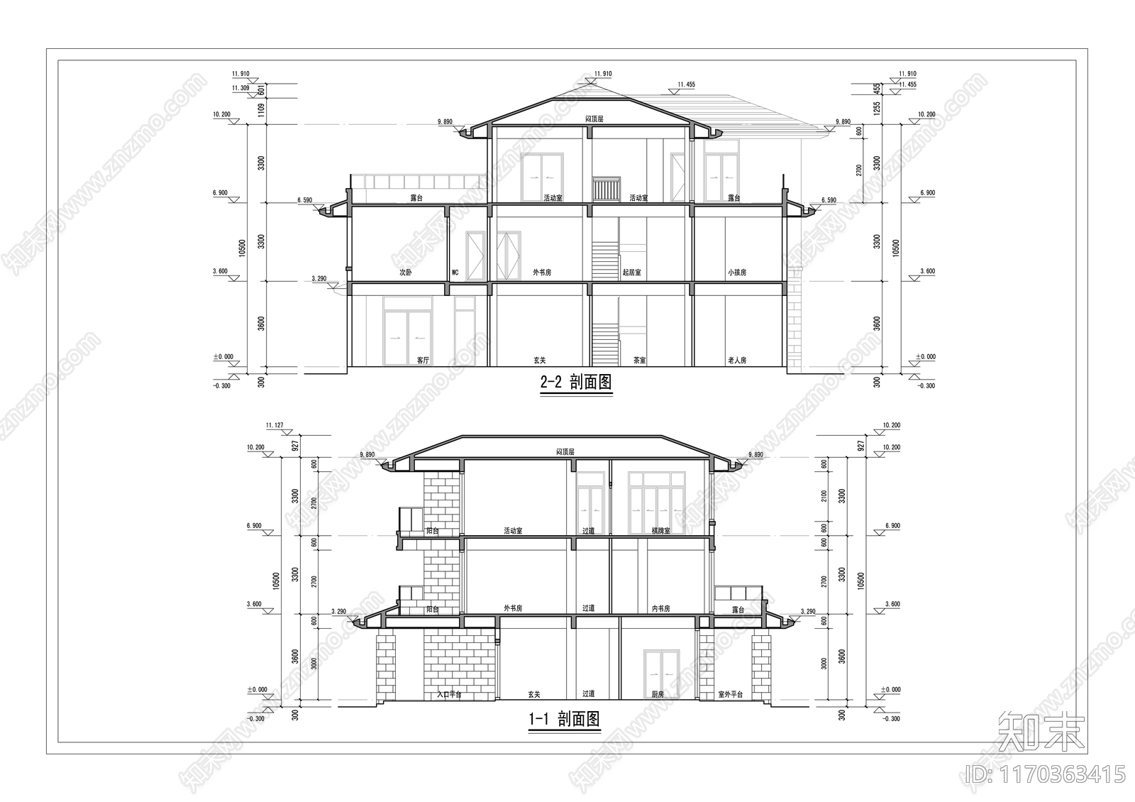 新中式简约别墅建筑cad施工图下载【ID:1170363415】