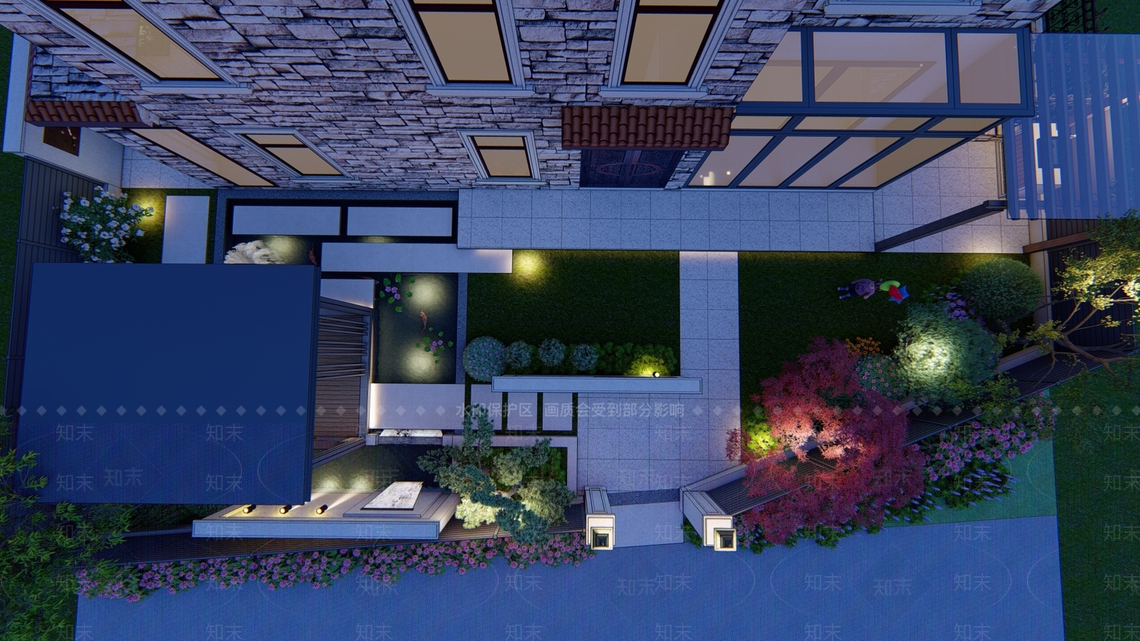 现代轻奢别墅庭院SU模型下载【ID:1170368846】