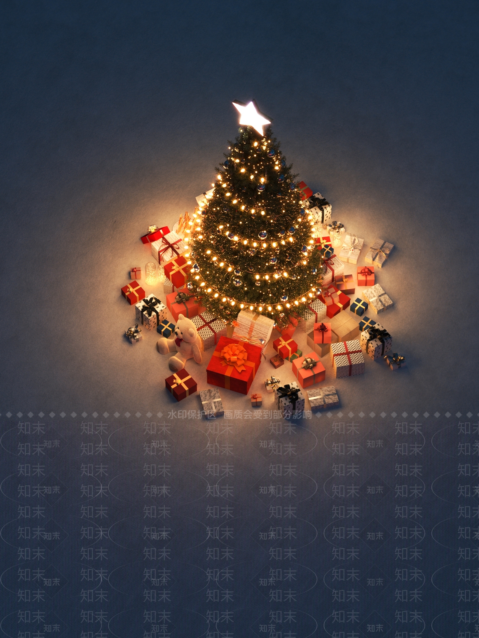 现代圣诞树圣诞礼物摆件3D模型下载【ID:1170370514】