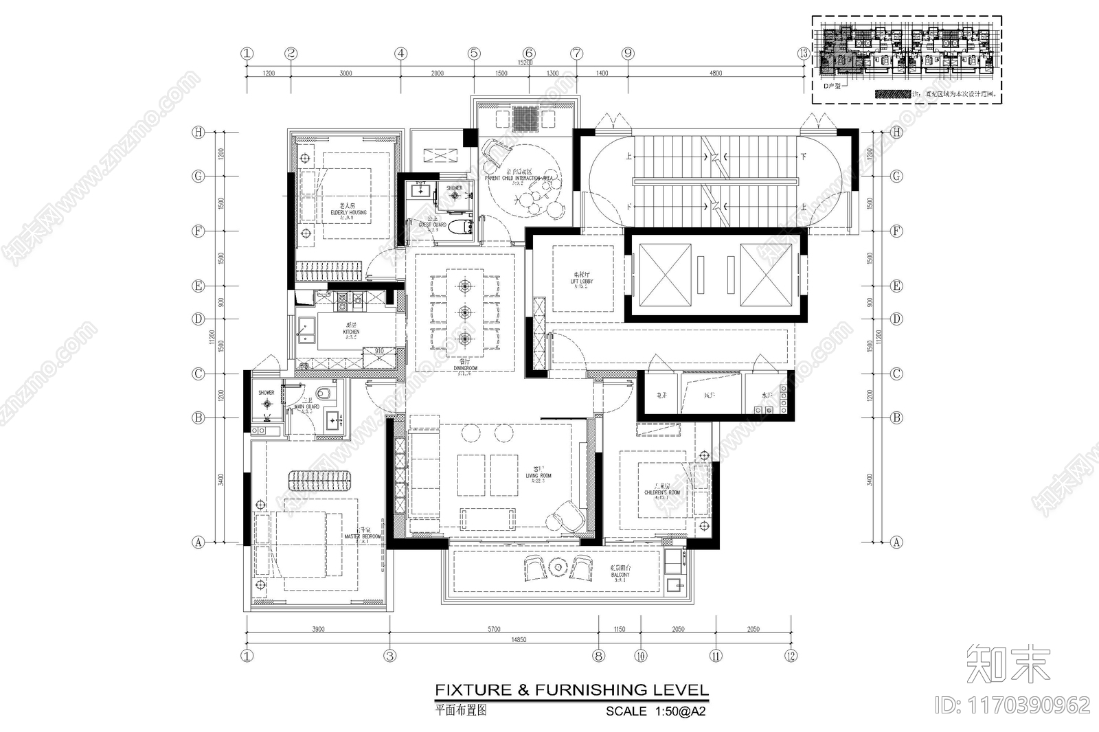 新中式中式整体家装空间cad施工图下载【ID:1170390962】