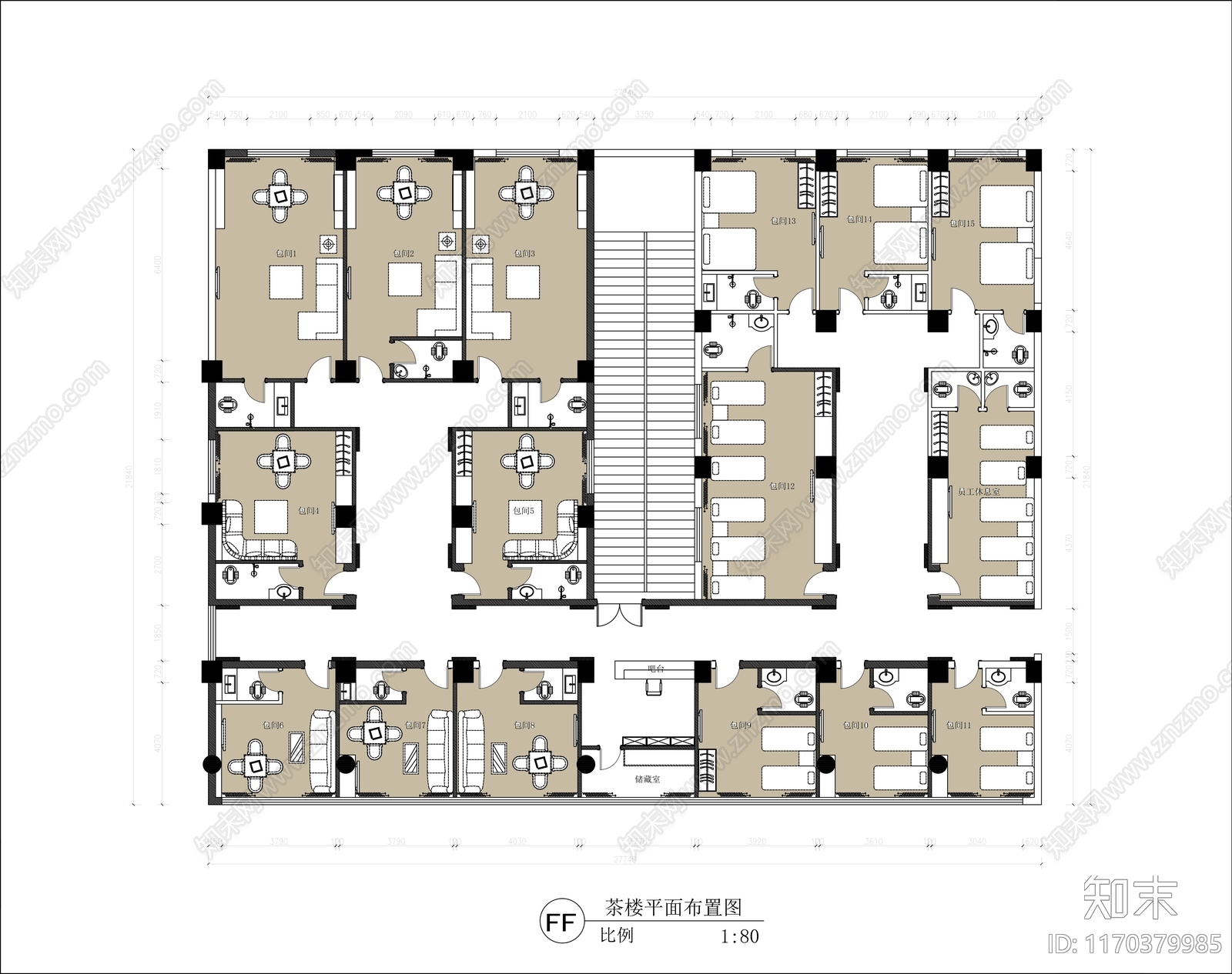 现代新中式茶馆cad施工图下载【ID:1170379985】