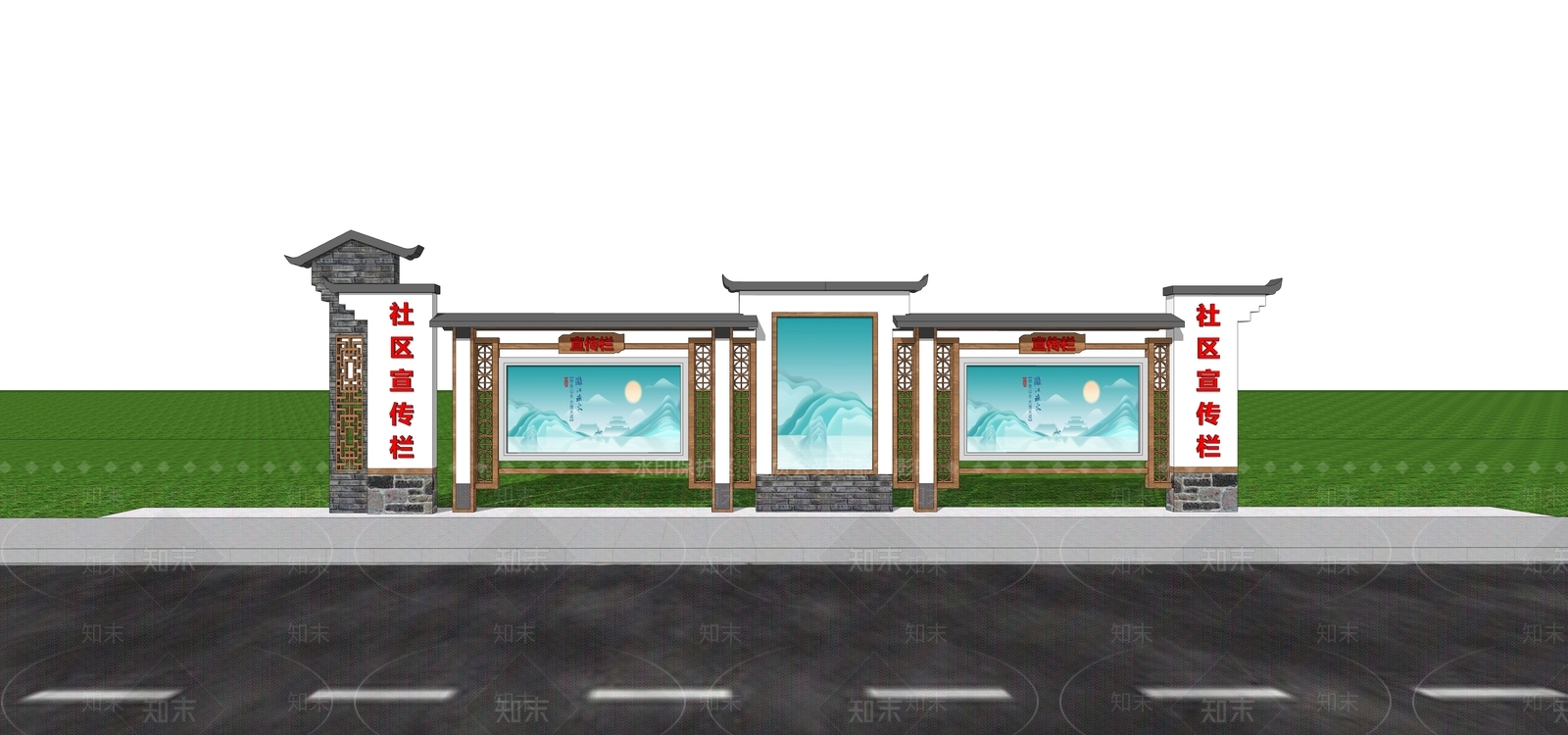 新中式宣传栏SU模型下载【ID:1170384969】
