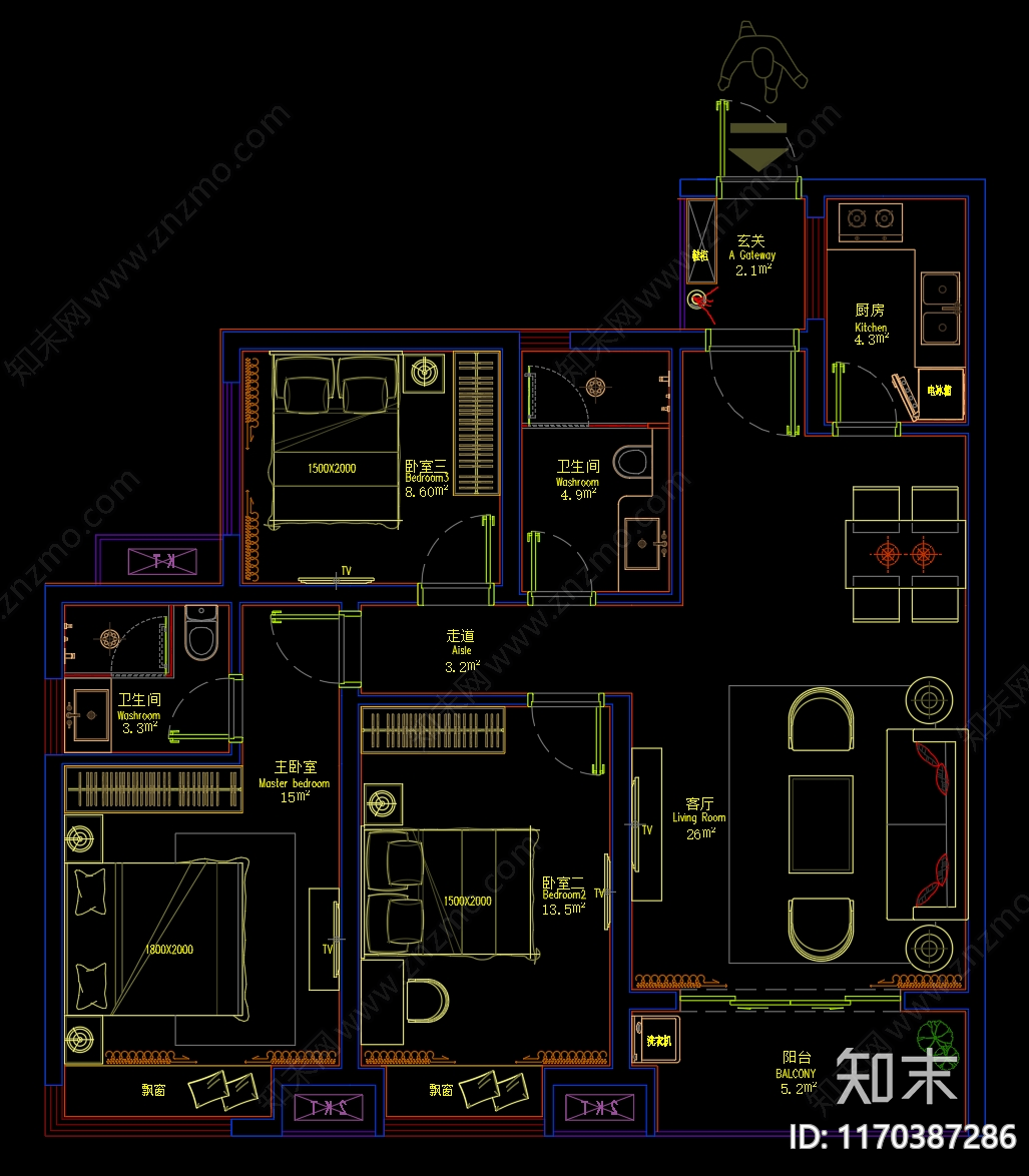 现代整体家装空间cad施工图下载【ID:1170387286】