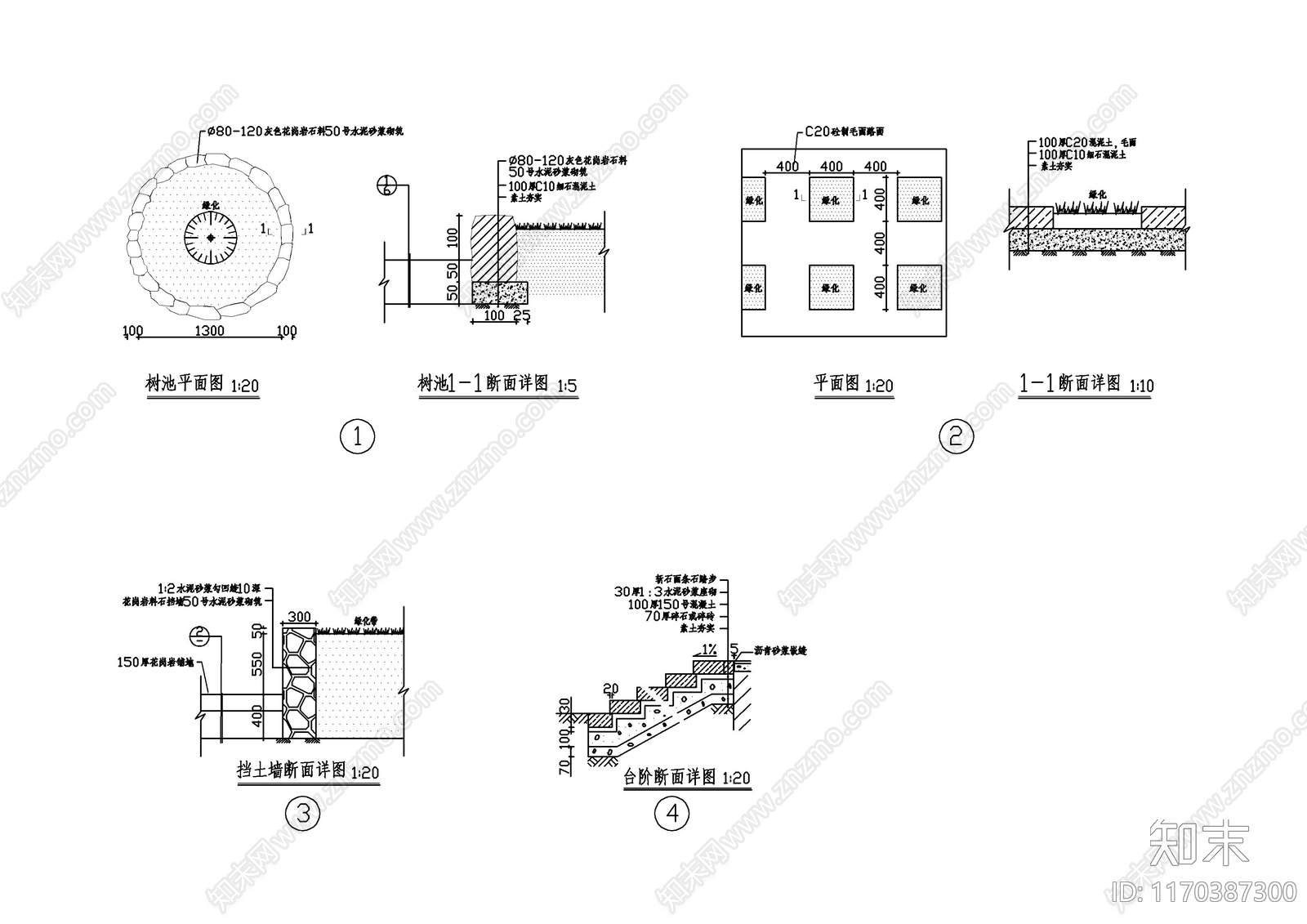 现代公园景观cad施工图下载【ID:1170387300】