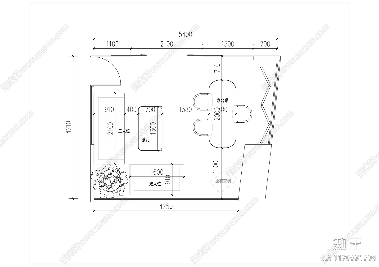 现代独立办公室cad施工图下载【ID:1170391304】