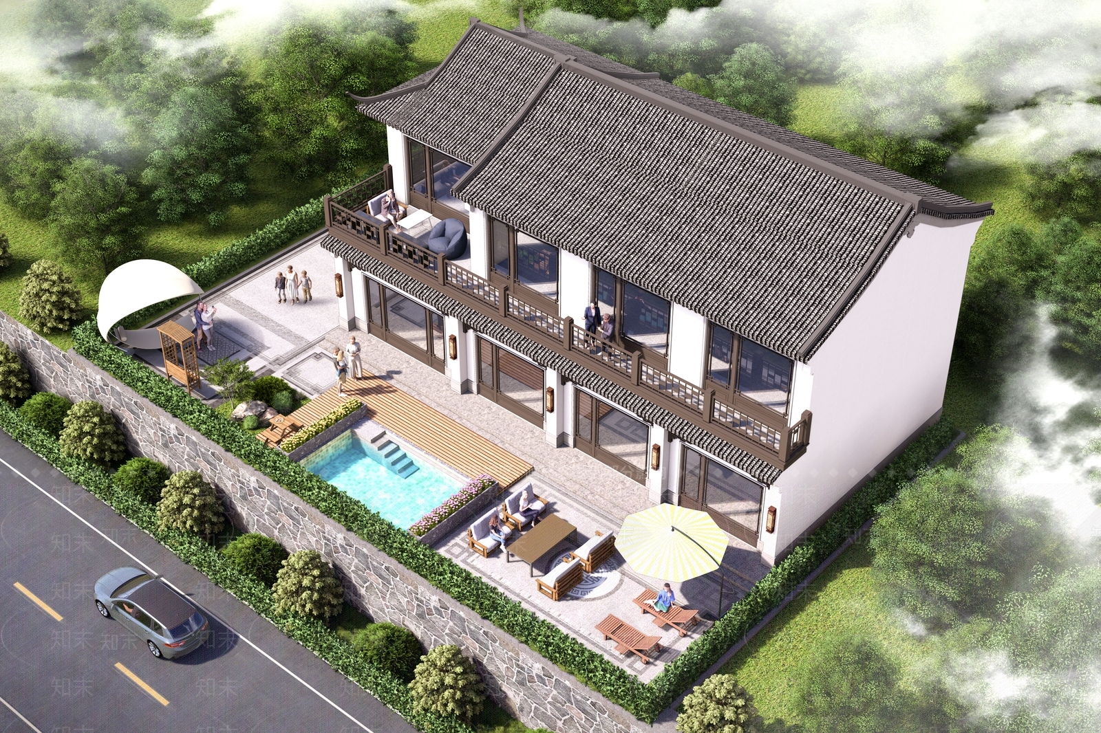 新中式现代风格建筑SU模型下载【ID:1170392567】