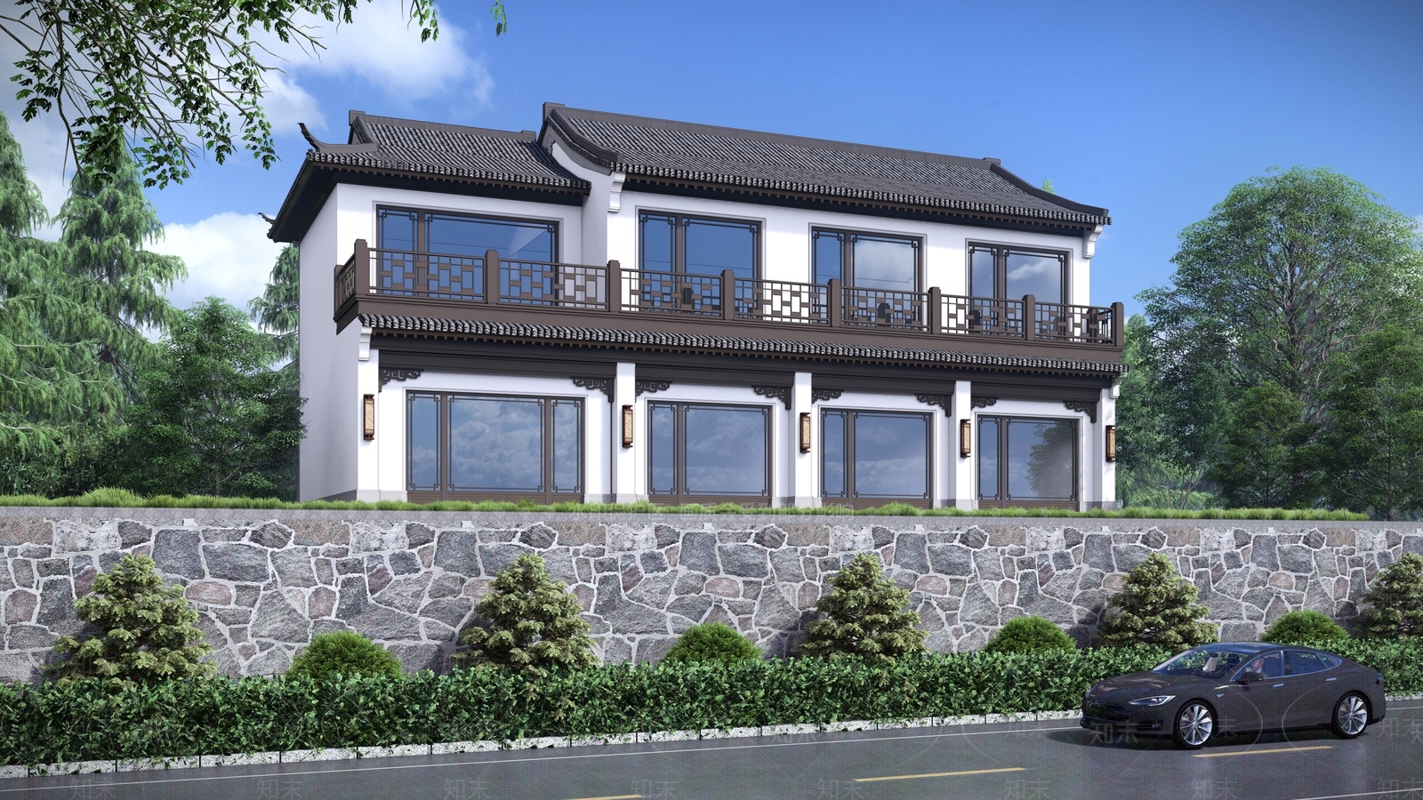 新中式现代风格建筑SU模型下载【ID:1170392567】