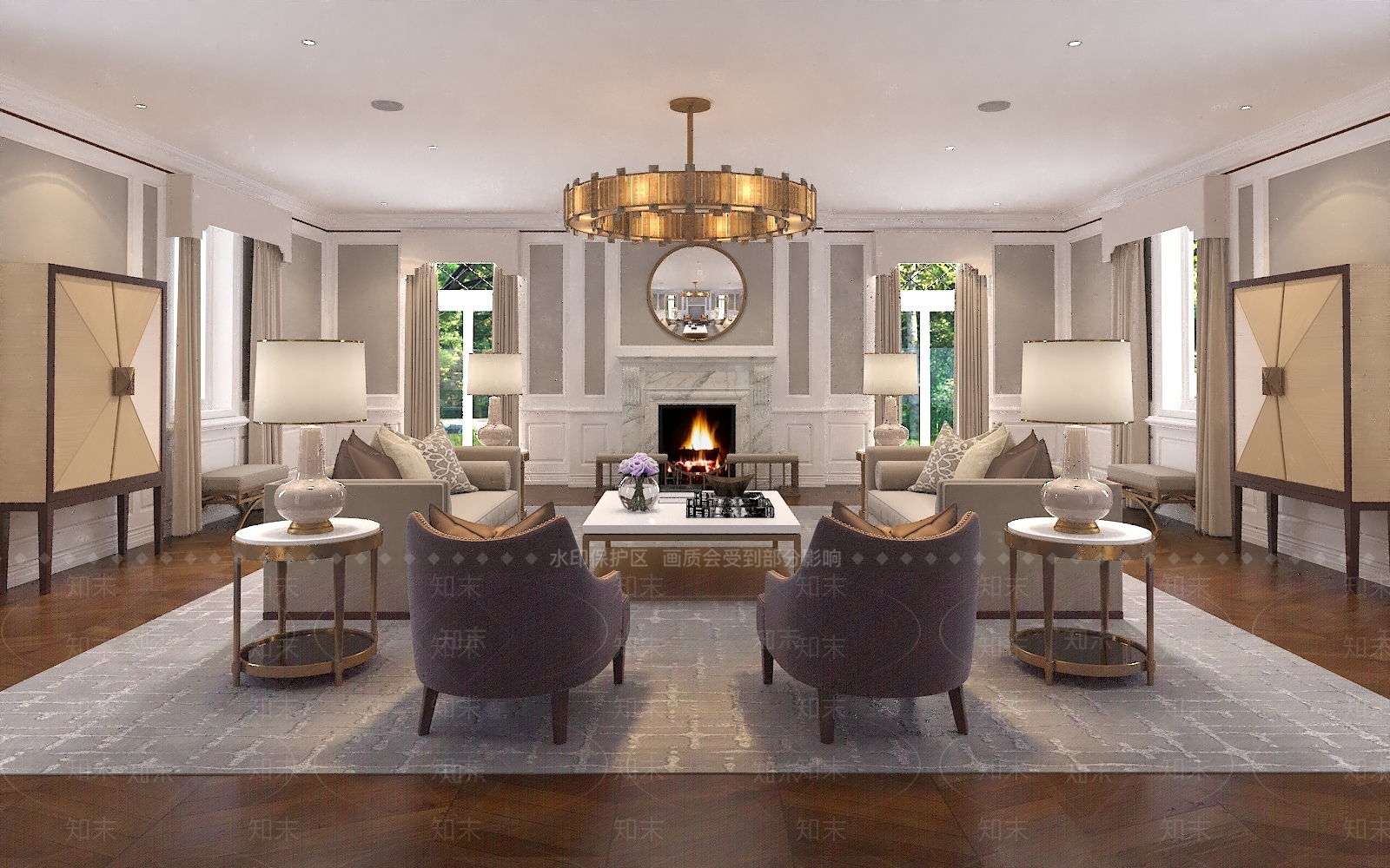 美式简欧别墅客厅3D模型下载【ID:1170392176】