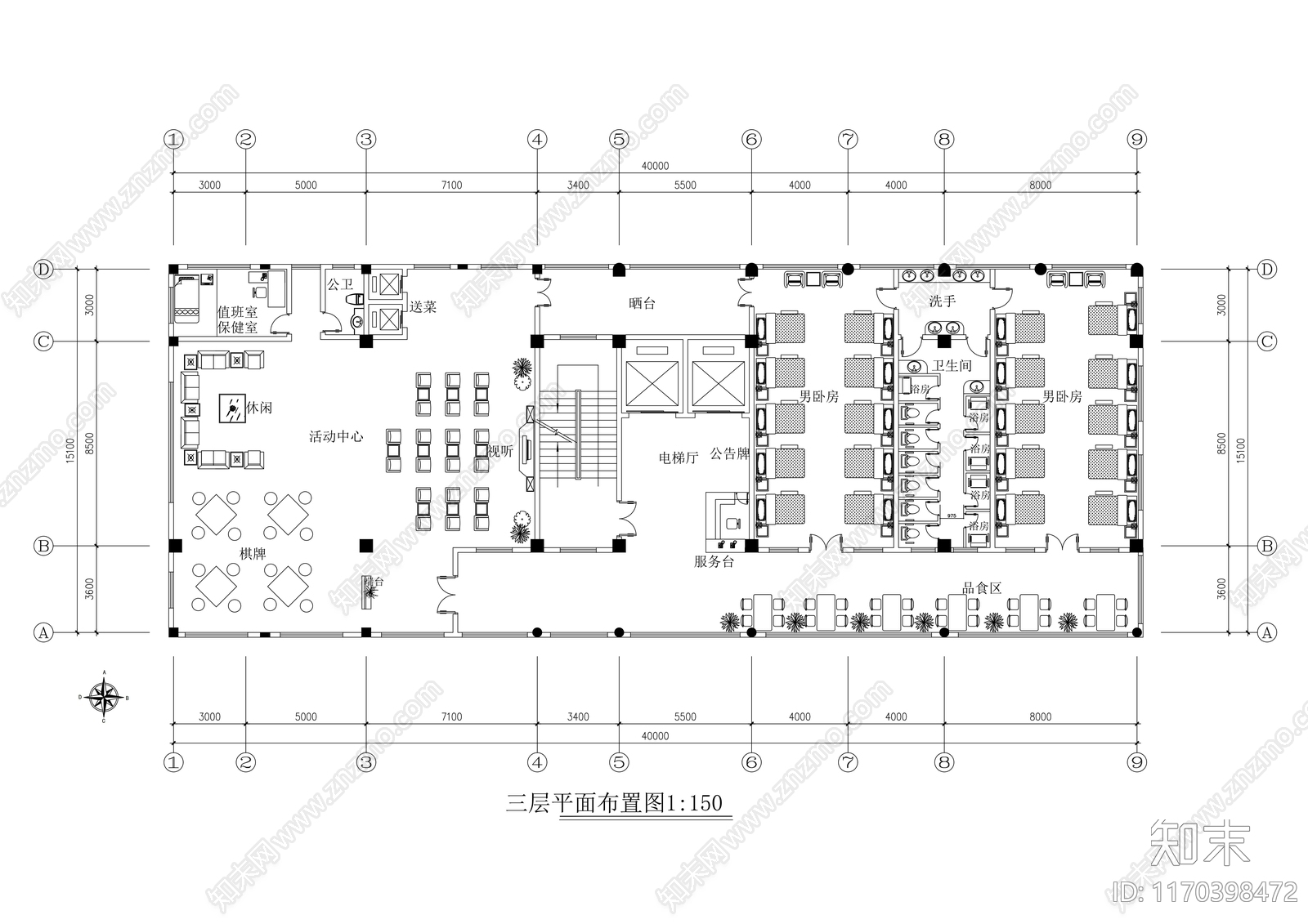 现代自助餐厅cad施工图下载【ID:1170398472】