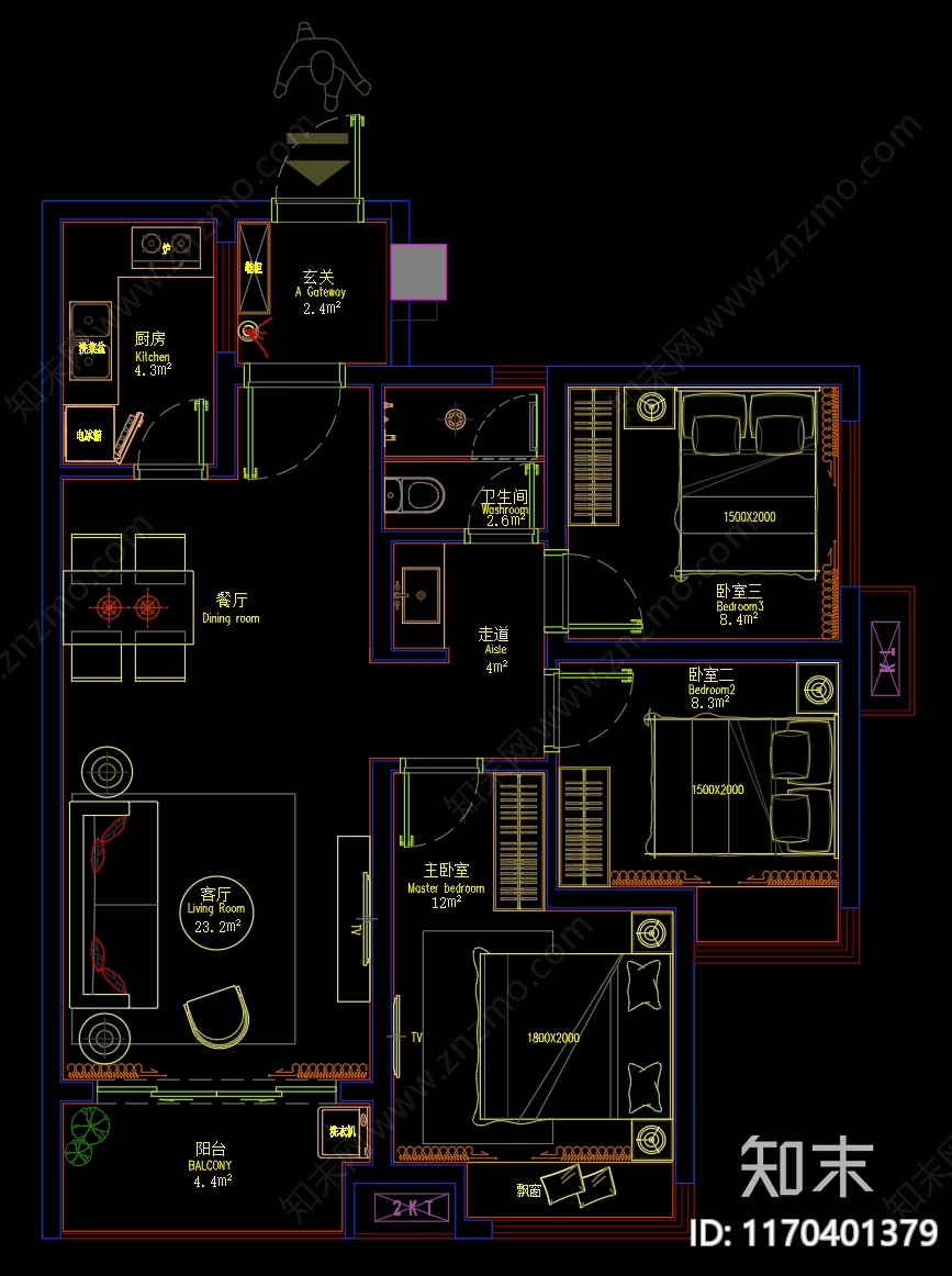 现代整体家装空间cad施工图下载【ID:1170401379】