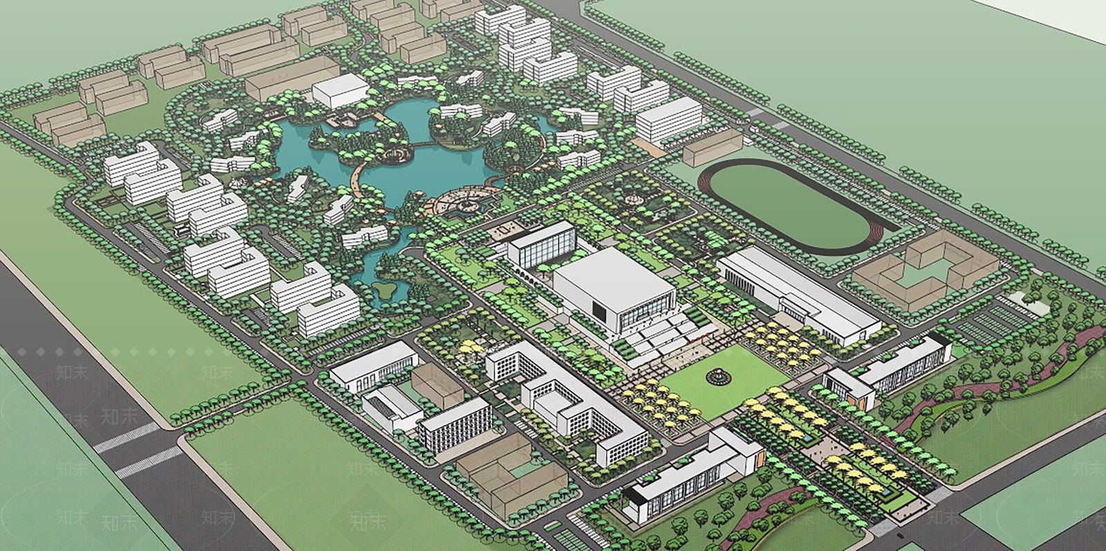 现代工业校园景观SU模型下载【ID:1170410865】