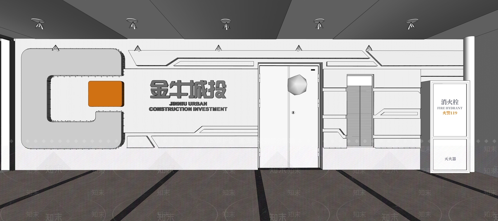 现代办公走廊SU模型下载【ID:1170414717】