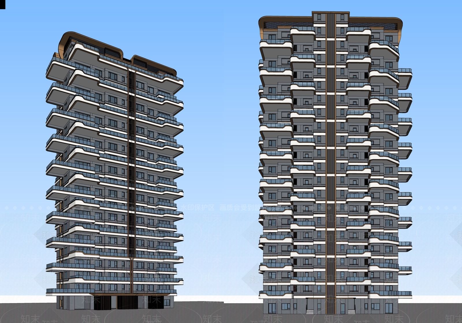现代高层住宅SU模型下载【ID:1170422097】