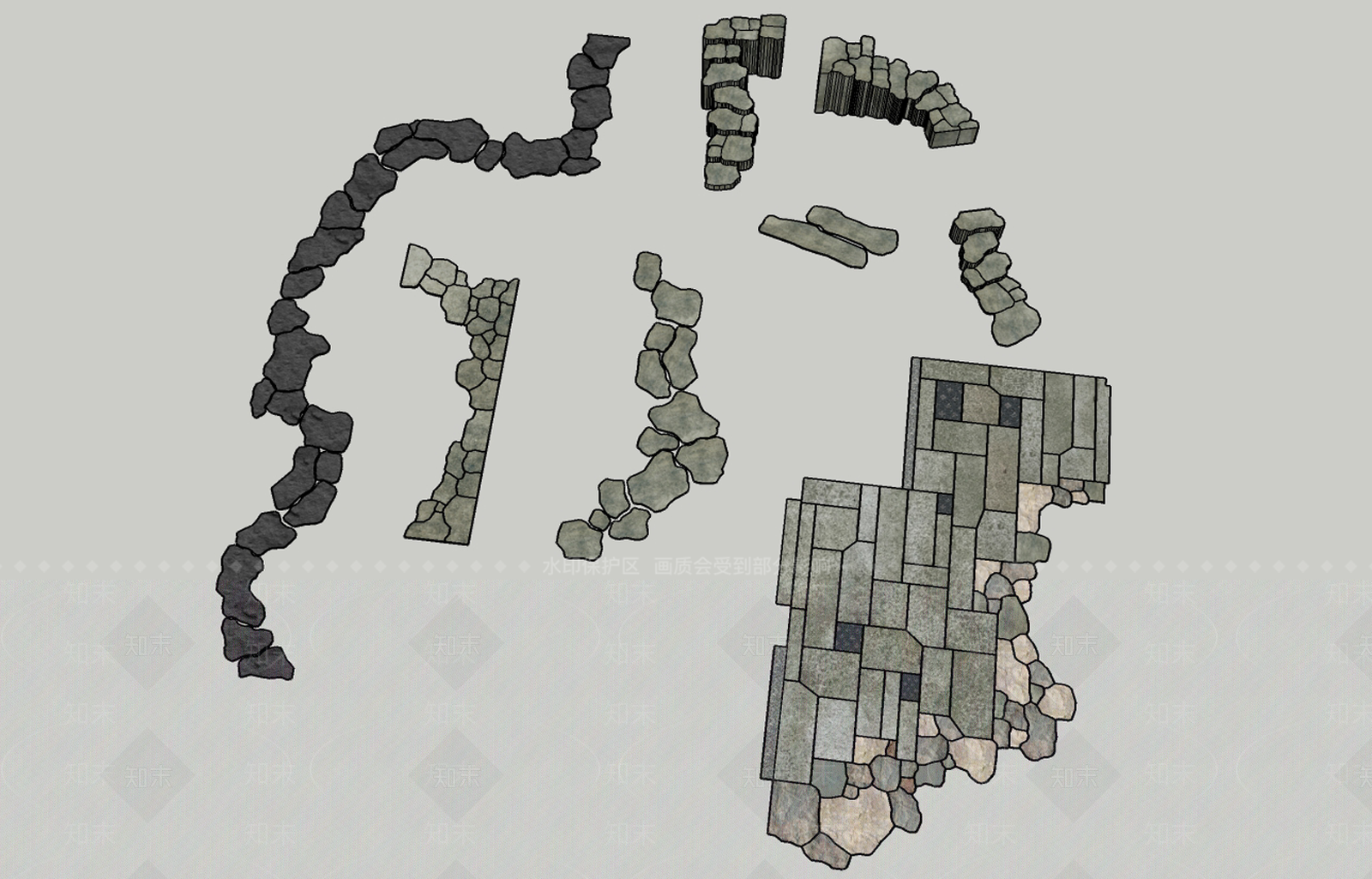 日式新中式庭院小品SU模型下载【ID:1170427919】