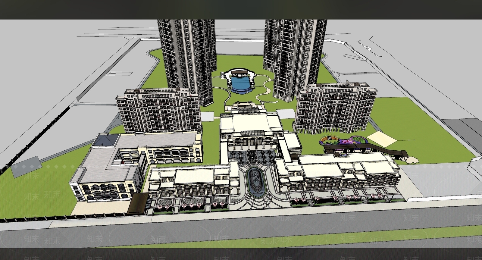 复古小区建筑SU模型下载【ID:1170428926】