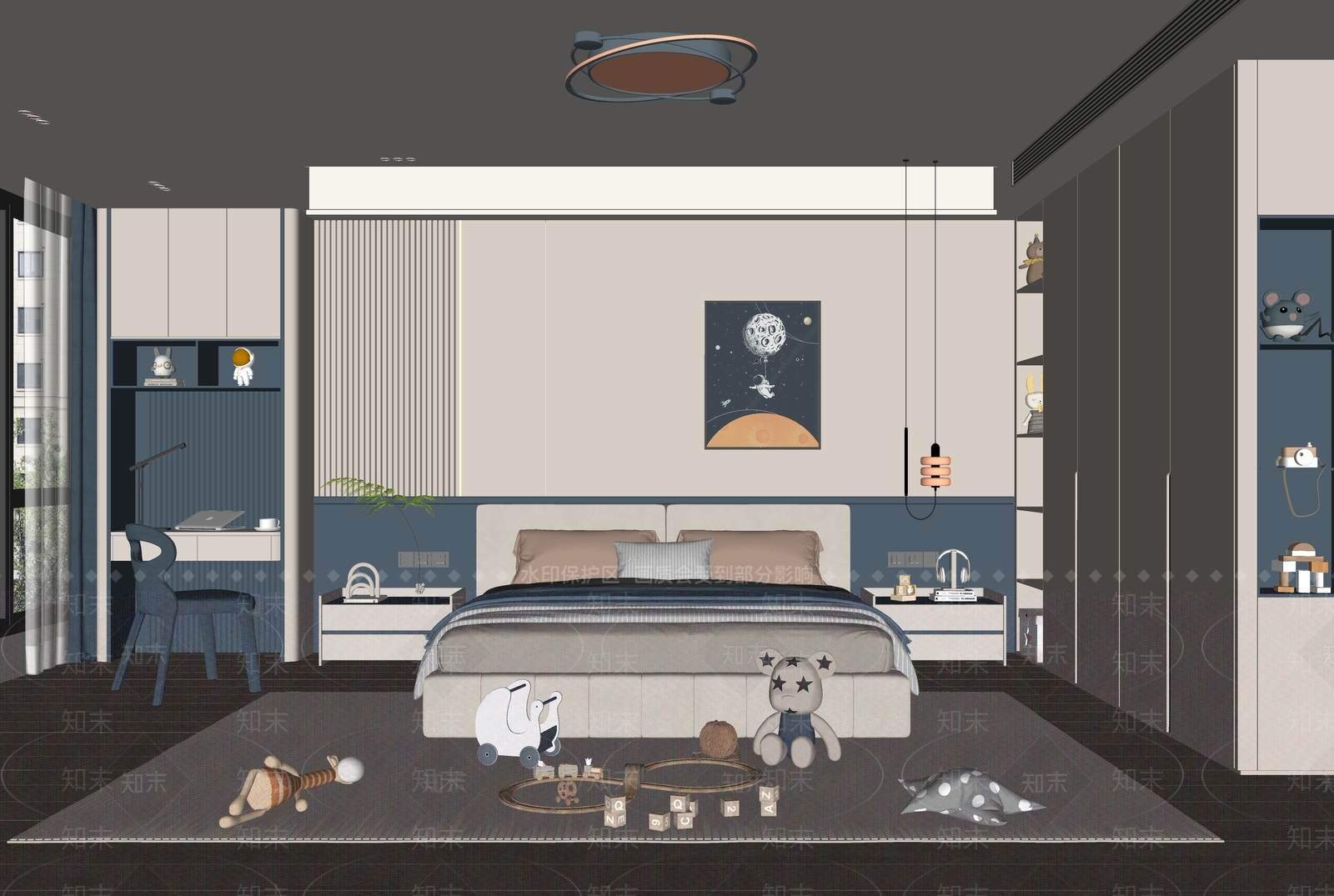 现代简约男孩房SU模型下载【ID:1170431561】