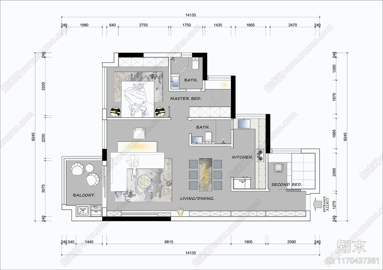 现代整体家装空间cad施工图下载【ID:1170437381】