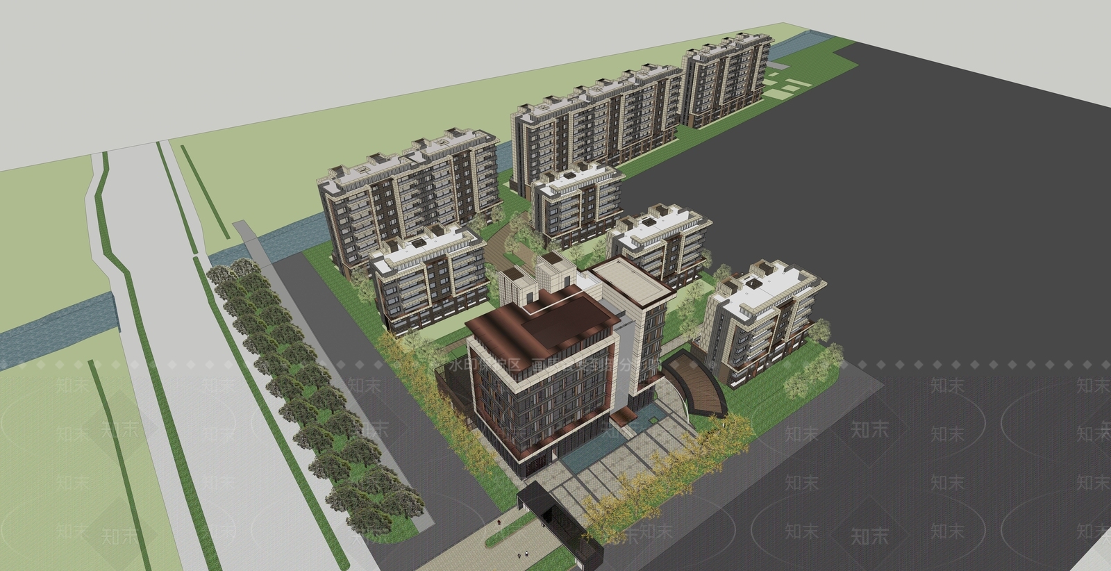 现代小区建筑SU模型下载【ID:1170436817】