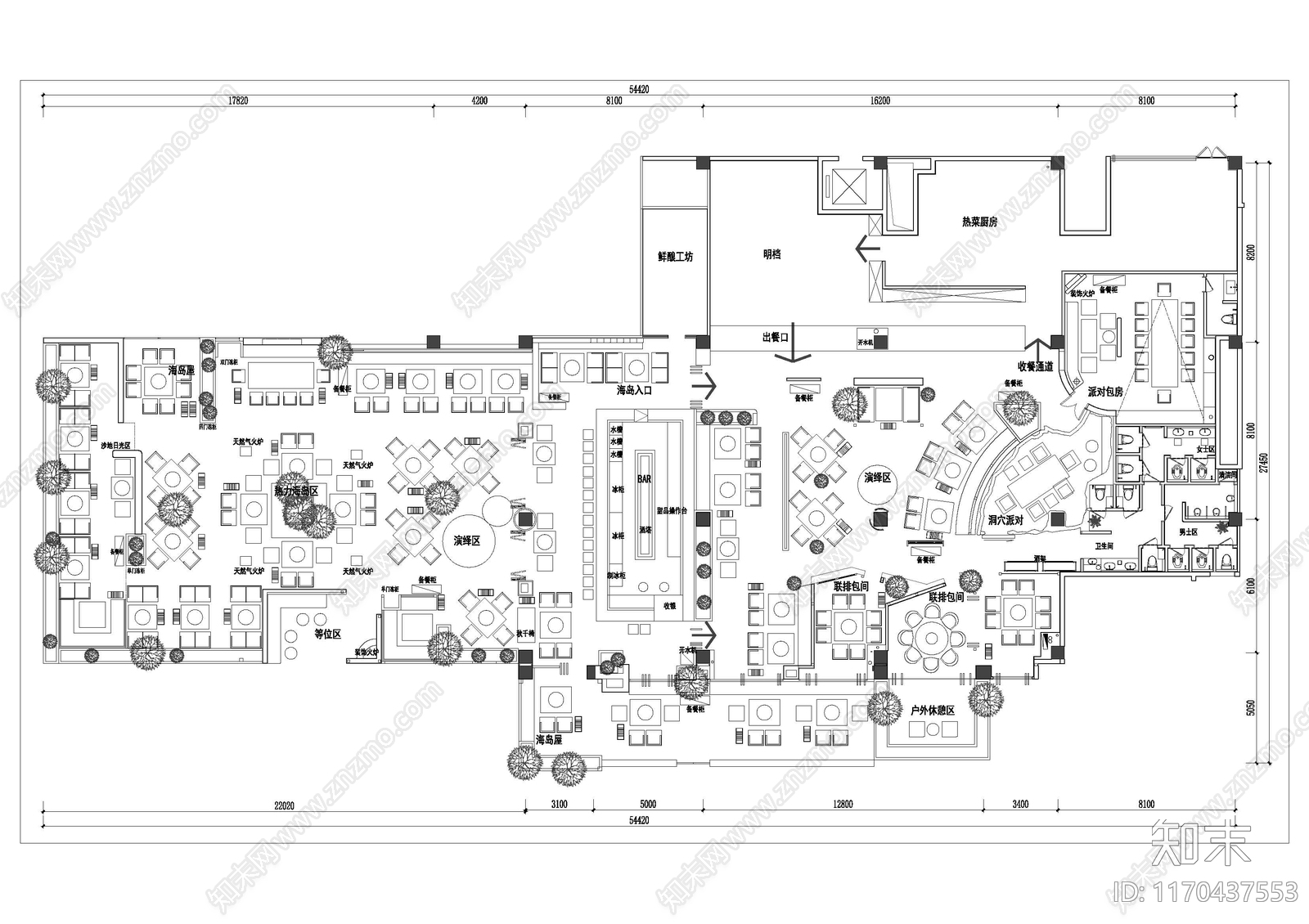 现代简约火锅店施工图下载【ID:1170437553】