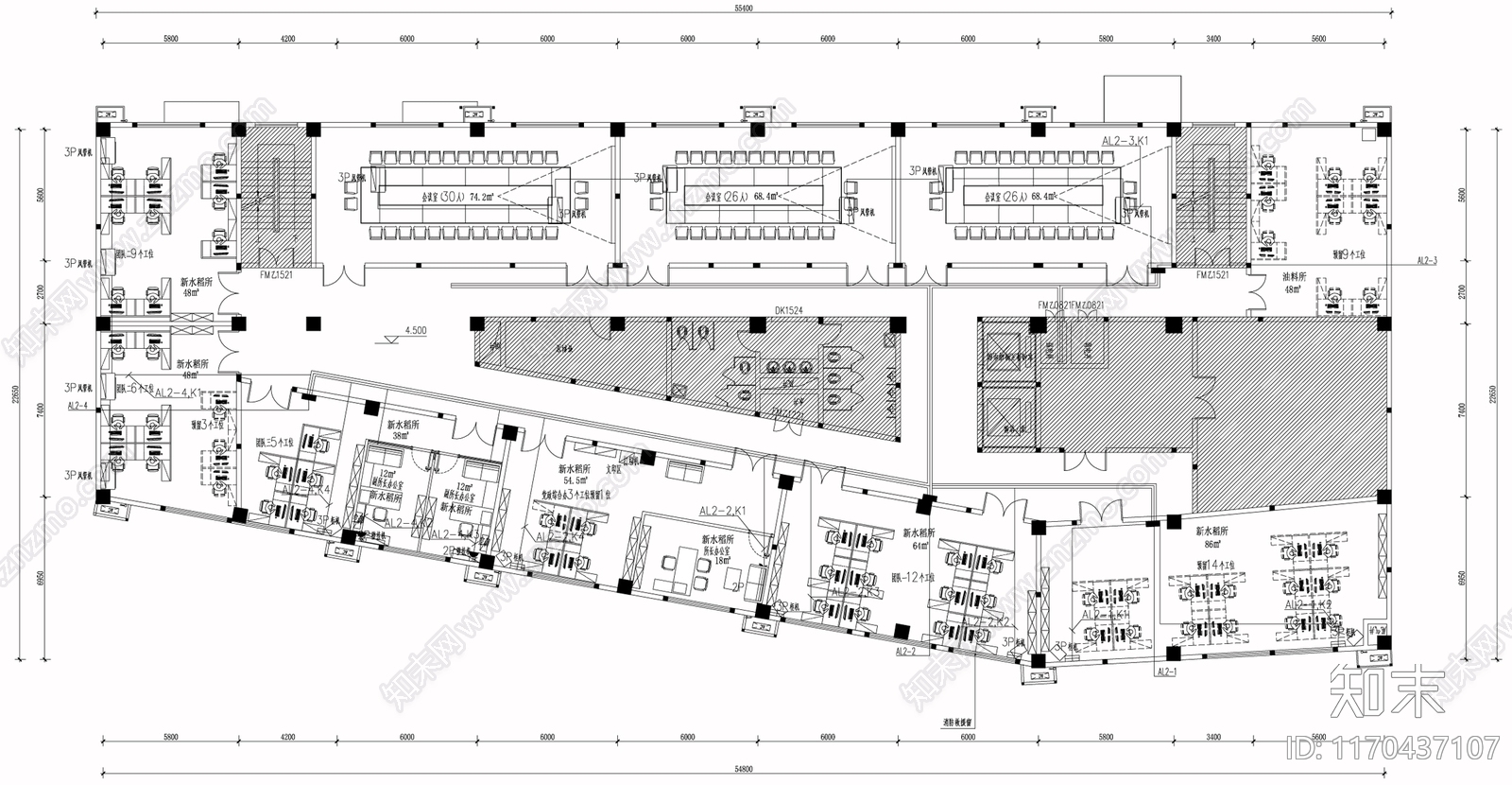 现代整体办公空间cad施工图下载【ID:1170437107】