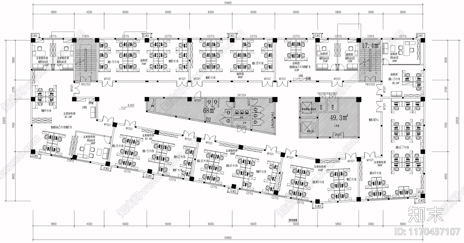 现代整体办公空间cad施工图下载【ID:1170437107】