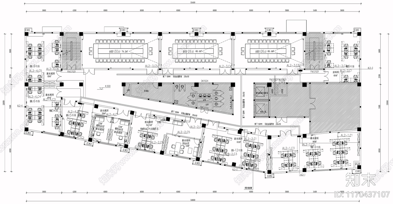 现代整体办公空间cad施工图下载【ID:1170437107】