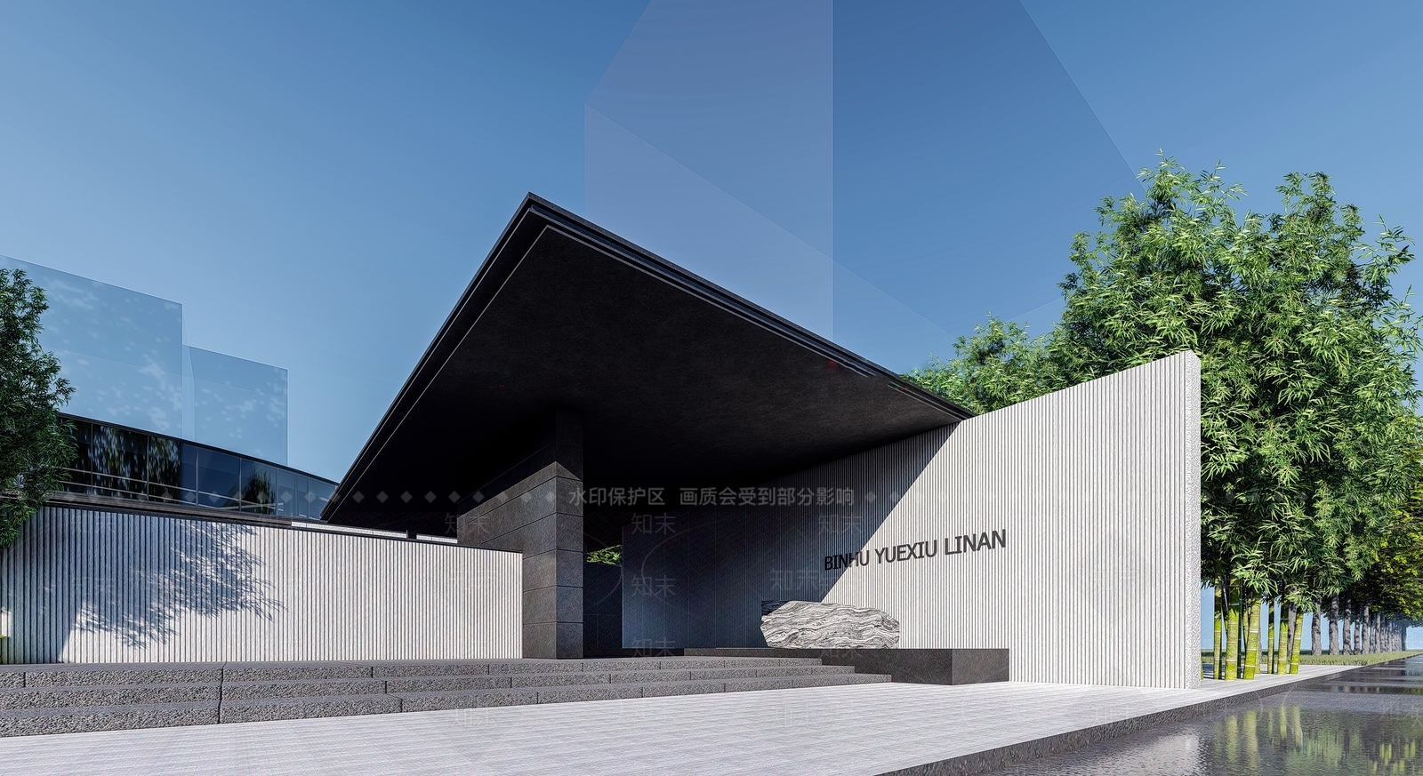 现代新中式售楼处建筑SU模型下载【ID:1170440835】
