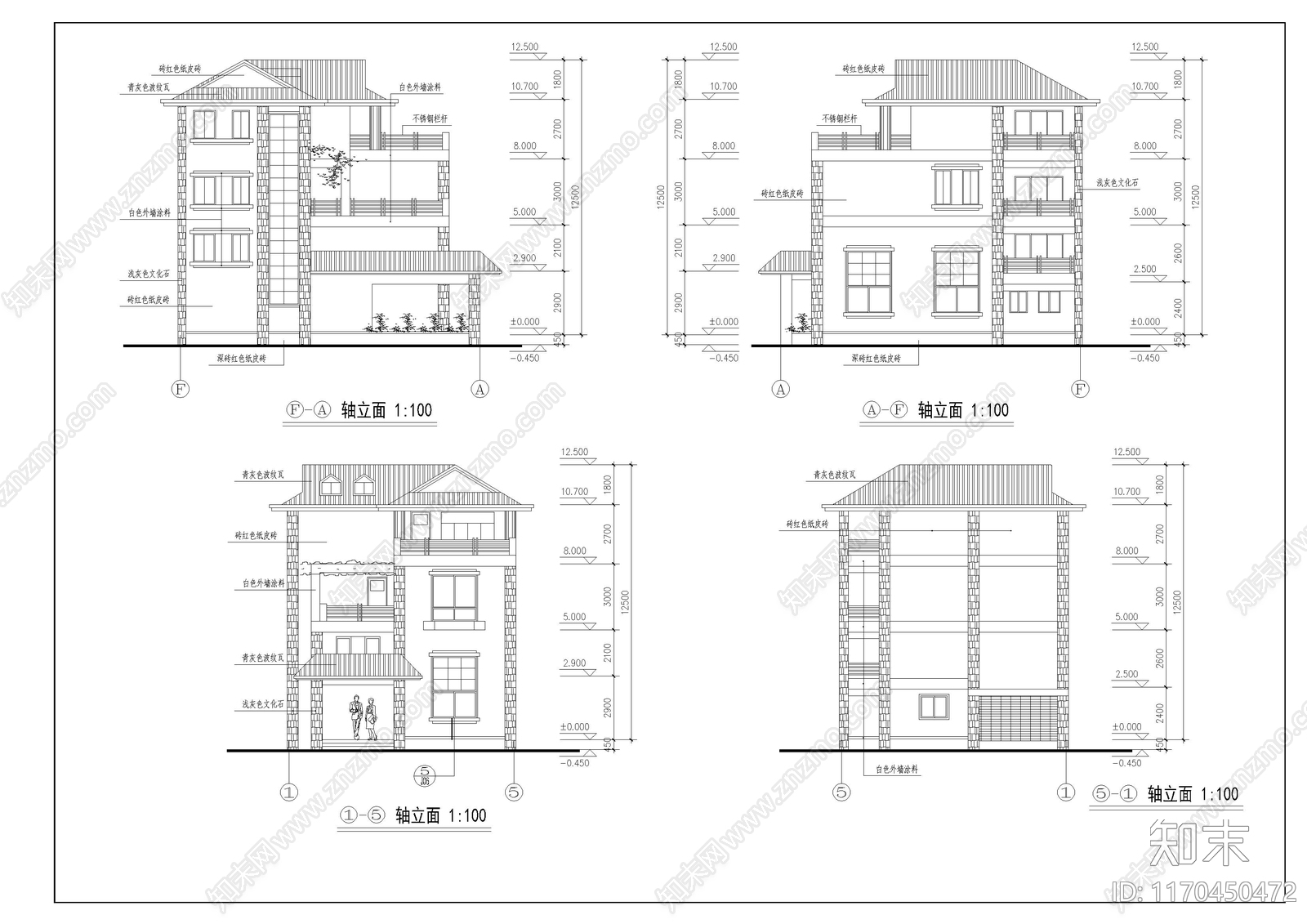 欧式别墅建筑cad施工图下载【ID:1170450472】