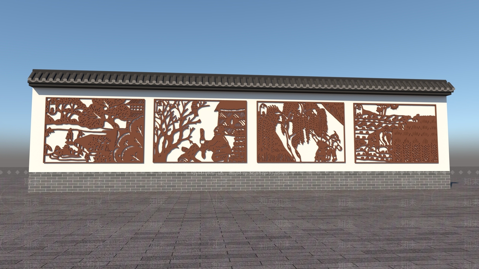 新中式中式景墙3D模型下载【ID:1170452376】