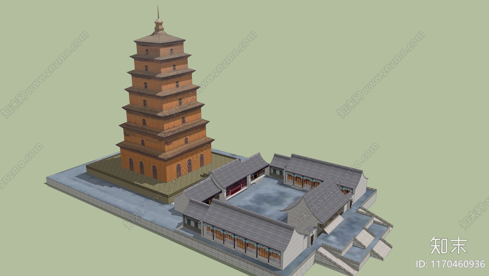 中式寺庙建筑SU模型下载【ID:1170460936】